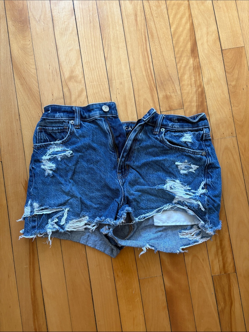 American Eagle Outfitters Distressed Dark Blue Jean Shorts